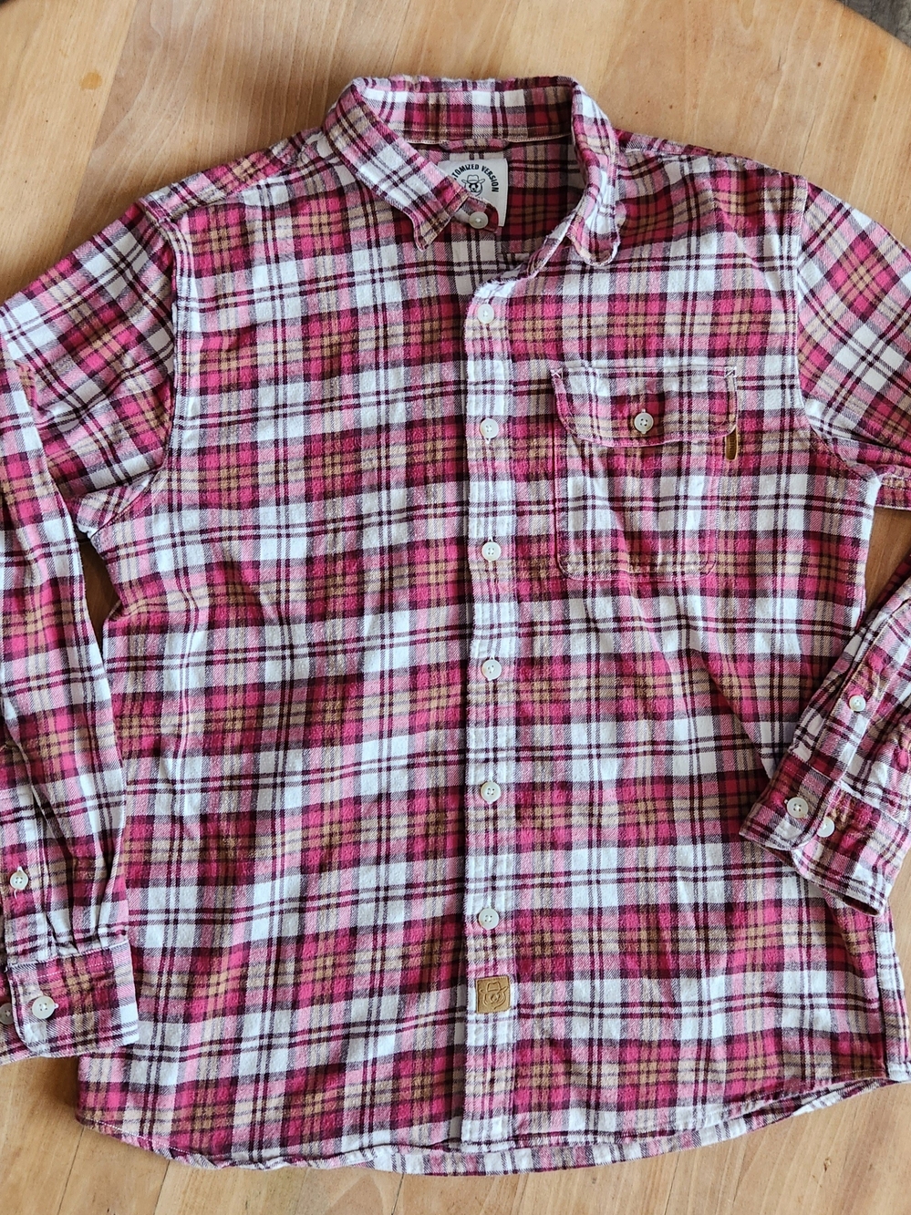 Women’s Pink Plaid Button-Down Shirt - Casual Long Sleeve
